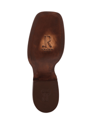 R.Watson RW3003-2 Mens Caiman Tail Western Boot Cognac sole view. If you need any assistance with this item or the purchase of this item please call us at five six one seven four eight eight eight zero one Monday through Saturday 10:00a.m EST to 8:00 p.m EST
