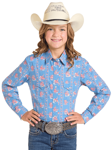 Panhandle LGN2S06805 Girls Long Sleeve Snap Shirt Light Blue front view. If you need any assistance with this item or the purchase of this item please call us at five six one seven four eight eight eight zero one Monday through Saturday 10:00a.m EST to 8:00 p.m EST