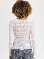 Miss Me BMT0066L-WHT Womens Long Sleeve Lace Top White back view. If you need any assistance with this item or the purchase of this item please call us at five six one seven four eight eight eight zero one Monday through Saturday 10:00a.m EST to 8:00 p.m EST
