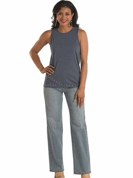 Panhandle LW20T03443 Ladies Tulip Hem Tank Navy alternate full view of model.If you need any assistance with this item or the purchase of this item please call us at five six one seven four eight eight eight zero one Monday through Saturday 10:00a.m EST to 8:00 p.m EST
