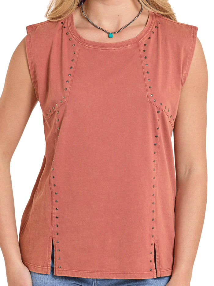 Panhandle LW21T08438-CPR Ladies Studded Jersey Tee Copper front view. If you need any assistance with this item or the purchase of this item please call us at five six one seven four eight eight eight zero one Monday through Saturday 10:00a.m EST to 8:00 p.m EST
