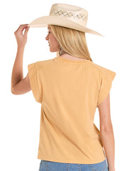 Panhandle LW21T09048 Womens Cowboy Graphic Tee Mustard Yellow back view. If you need any assistance with this item or the purchase of this item please call us at five six one seven four eight eight eight zero one Monday through Saturday 10:00a.m EST to 8:00 p.m EST