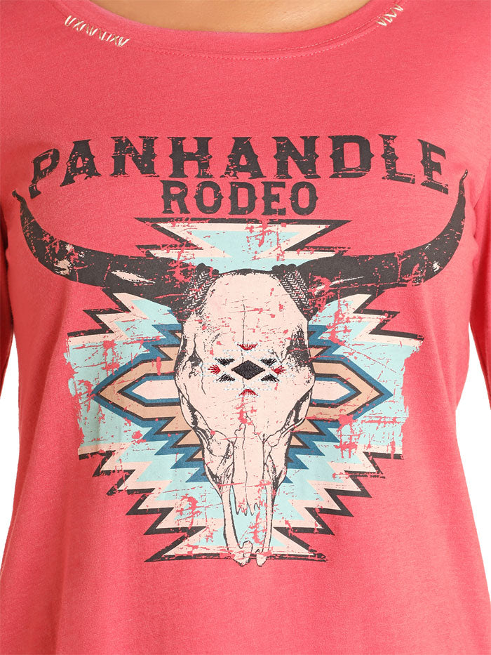 Panhandle LW22T04628 Ladies Long Sleeve Graphic Swing Top Pink front view. If you need any assistance with this item or the purchase of this item please call us at five six one seven four eight eight eight zero one Monday through Saturday 10:00a.m EST to 8:00 p.m EST