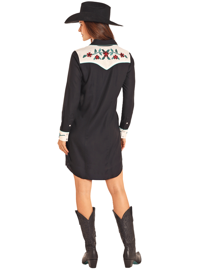Panhandle LWD2R04664 Womens Long Sleeve Yoked Snap Embroidered Dress Black front view. If you need any assistance with this item or the purchase of this item please call us at five six one seven four eight eight eight zero one Monday through Saturday 10:00a.m EST to 8:00 p.m EST