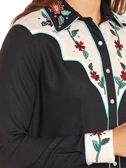 Panhandle LWD2R04664 Womens Long Sleeve Yoked Snap Embroidered Dress Black front and cuff view. If you need any assistance with this item or the purchase of this item please call us at five six one seven four eight eight eight zero one Monday through Saturday 10:00a.m EST to 8:00 p.m EST