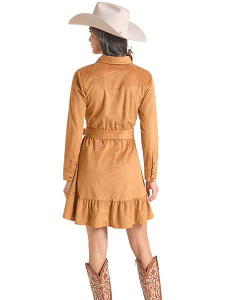 Panhandle LWD2R08459 Womens Micro Suede Long Sleeve Dress Bronze back view. If you need any assistance with this item or the purchase of this item please call us at five six one seven four eight eight eight zero one Monday through Saturday 10:00a.m EST to 8:00 p.m EST
