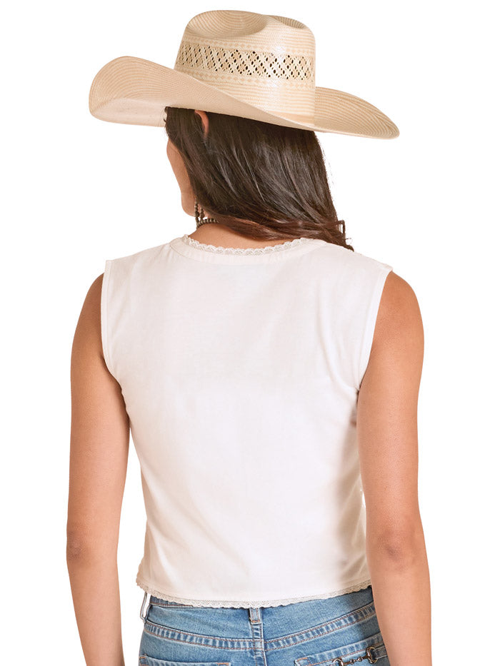 Panhandle LWN0S08836 Womens Lace Insert Tank White front view. If you need any assistance with this item or the purchase of this item please call us at five six one seven four eight eight eight zero one Monday through Saturday 10:00a.m EST to 8:00 p.m EST
