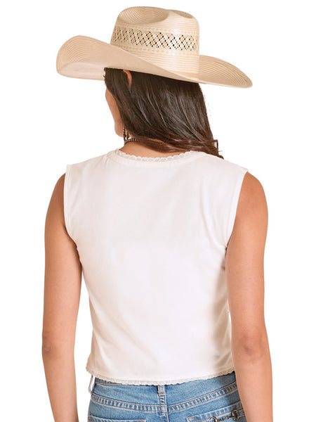 Panhandle LWN0S08836 Womens Lace Insert Tank White back view. If you need any assistance with this item or the purchase of this item please call us at five six one seven four eight eight eight zero one Monday through Saturday 10:00a.m EST to 8:00 p.m EST
