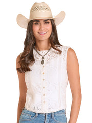 Panhandle LWN0S08836 Womens Lace Insert Tank White front view. If you need any assistance with this item or the purchase of this item please call us at five six one seven four eight eight eight zero one Monday through Saturday 10:00a.m EST to 8:00 p.m EST
