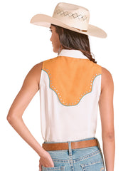 Panhandle LWN0S08857 Womens Floral Sleeveless Shirt Natural back view. If you need any assistance with this item or the purchase of this item please call us at five six one seven four eight eight eight zero one Monday through Saturday 10:00a.m EST to 8:00 p.m EST
