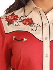 Panhandle LWN2S04681 Womens Embroidered Retro Snap Shirt Rust front close up view. If you need any assistance with this item or the purchase of this item please call us at five six one seven four eight eight eight zero one Monday through Saturday 10:00a.m EST to 8:00 p.m EST