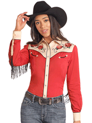 Panhandle LWN2S04681 Womens Embroidered Retro Snap Shirt Rust front view. If you need any assistance with this item or the purchase of this item please call us at five six one seven four eight eight eight zero one Monday through Saturday 10:00a.m EST to 8:00 p.m EST