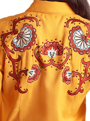 Panhandle LWN2S05818 Womens Embroidered Retro Snap Shirt Mustard Gold back close up. If you need any assistance with this item or the purchase of this item please call us at five six one seven four eight eight eight zero one Monday through Saturday 10:00a.m EST to 8:00 p.m EST