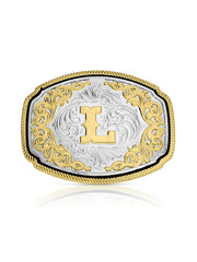 Montana Silversmiths A1047L Western Initial Buckle Silver And Gold front view. If you need any assistance with this item or the purchase of this item please call us at five six one seven four eight eight eight zero one Monday through Saturday 10:00a.m EST to 8:00 p.m EST