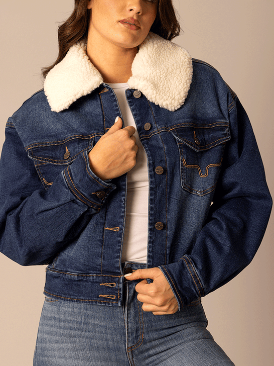 Kimes Ranch LEELA Womens Denim Jacket Dark Indigo front view. If you need any assistance with this item or the purchase of this item please call us at five six one seven four eight eight eight zero one Monday through Saturday 10:00a.m EST to 8:00 p.m EST