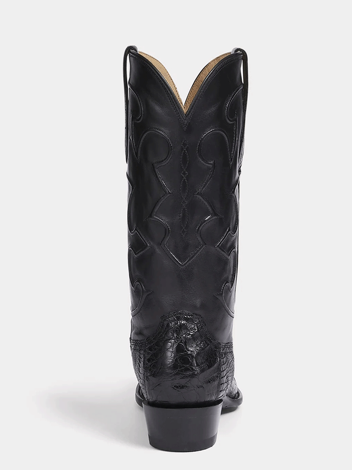 Lucchese M1636.14 Mens CHARLES Square Toe Belly Caiman Boots Black front and side view. If you need any assistance with this item or the purchase of this item please call us at five six one seven four eight eight eight zero one Monday through Saturday 10:00a.m EST to 8:00 p.m EST