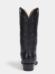 Lucchese M1636.14 Mens CHARLES Square Toe Belly Caiman Boots Black back view. If you need any assistance with this item or the purchase of this item please call us at five six one seven four eight eight eight zero one Monday through Saturday 10:00a.m EST to 8:00 p.m EST