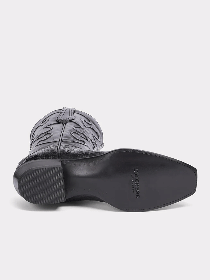 Lucchese M1636.14 Mens CHARLES Square Toe Belly Caiman Boots Black front and side view. If you need any assistance with this item or the purchase of this item please call us at five six one seven four eight eight eight zero one Monday through Saturday 10:00a.m EST to 8:00 p.m EST