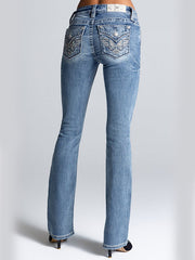 Miss Me M3080B95 Womens Mid Rise Francesca Bootcut Jeans Light Wash back view. If you need any assistance with this item or the purchase of this item please call us at five six one seven four eight eight eight zero one Monday through Saturday 10:00a.m EST to 8:00 p.m EST