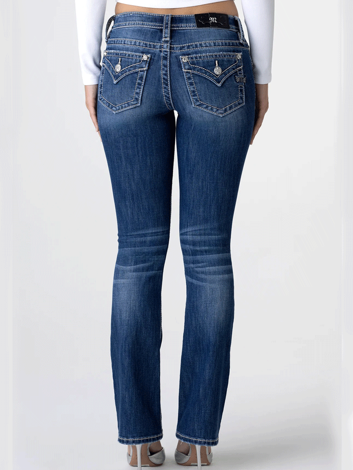 Miss Me M3636B96V Womens Hailey Jane Bootcut Jeans Medium Blue front view. If you need any assistance with this item or the purchase of this item please call us at five six one seven four eight eight eight zero one Monday through Saturday 10:00a.m EST to 8:00 p.m EST
