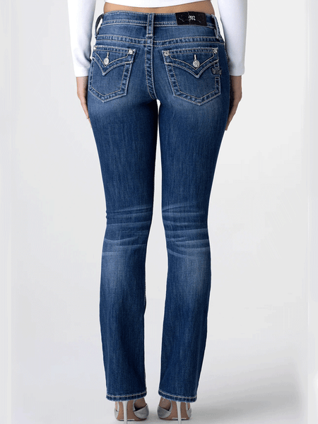 Miss Me M3636B96V Womens Hailey Jane Bootcut Jeans Medium Blue back view. If you need any assistance with this item or the purchase of this item please call us at five six one seven four eight eight eight zero one Monday through Saturday 10:00a.m EST to 8:00 p.m EST
