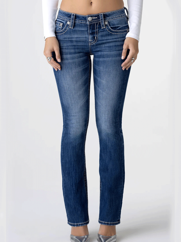 Miss Me M3636B96V Womens Hailey Jane Bootcut Jeans Medium Blue front view. If you need any assistance with this item or the purchase of this item please call us at five six one seven four eight eight eight zero one Monday through Saturday 10:00a.m EST to 8:00 p.m EST
