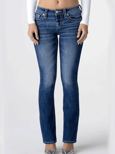 Miss Me M3636B96V Womens Hailey Jane Bootcut Jeans Medium Blue front view. If you need any assistance with this item or the purchase of this item please call us at five six one seven four eight eight eight zero one Monday through Saturday 10:00a.m EST to 8:00 p.m EST
