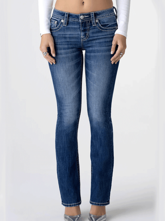 Miss Me M3636B96V Womens Hailey Jane Bootcut Jeans Medium Blue front view. If you need any assistance with this item or the purchase of this item please call us at five six one seven four eight eight eight zero one Monday through Saturday 10:00a.m EST to 8:00 p.m EST
