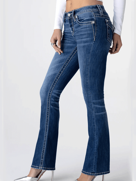 Miss Me M3636B96V Womens Hailey Jane Bootcut Jeans Medium Blue side view. If you need any assistance with this item or the purchase of this item please call us at five six one seven four eight eight eight zero one Monday through Saturday 10:00a.m EST to 8:00 p.m EST

