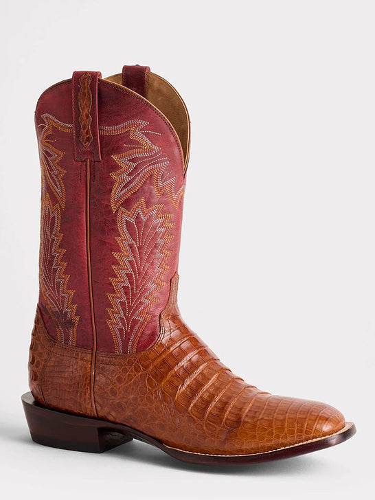 Lucchese M4496.WF-2037 Mens WYATT Ultra Belly Caiman Boots Sienna side view. If you need any assistance with this item or the purchase of this item please call us at five six one seven four eight eight eight zero one Monday through Saturday 10:00a.m EST to 8:00 p.m EST