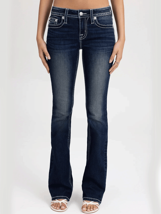 Miss Me M5082B214L Womens Marleigh Wings Bootcut Jeans Navy front view. If you need any assistance with this item or the purchase of this item please call us at five six one seven four eight eight eight zero one Monday through Saturday 10:00a.m EST to 8:00 p.m EST