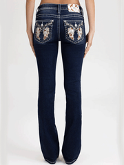 Miss Me M5082B214L Womens Marleigh Wings Bootcut Jeans Navy back full view. If you need any assistance with this item or the purchase of this item please call us at five six one seven four eight eight eight zero one Monday through Saturday 10:00a.m EST to 8:00 p.m EST