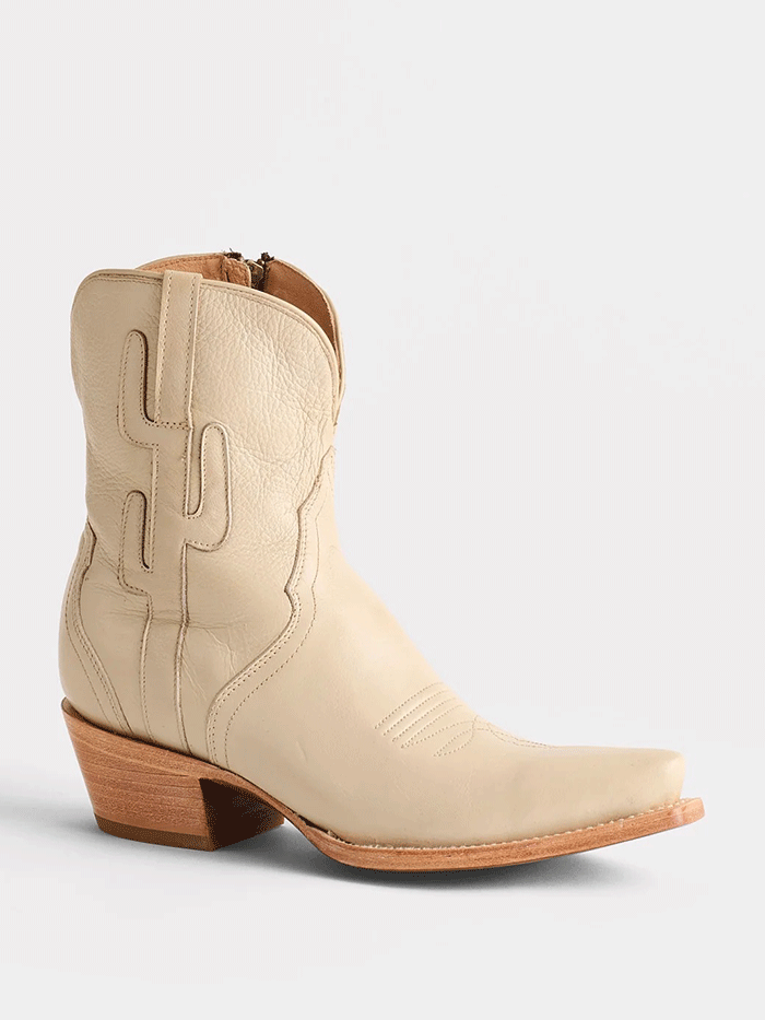 Lucchese M6073 Womens APRIL Cactus Side Zip Bootie Cream front and zipper side view. If you need any assistance with this item or the purchase of this item please call us at five six one seven four eight eight eight zero one Monday through Saturday 10:00a.m EST to 8:00 p.m EST