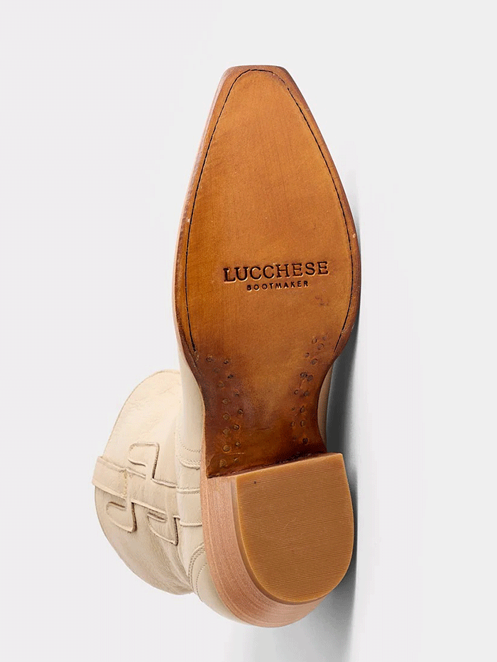 Lucchese M6073 Womens APRIL Cactus Side Zip Bootie Cream front and zipper side view. If you need any assistance with this item or the purchase of this item please call us at five six one seven four eight eight eight zero one Monday through Saturday 10:00a.m EST to 8:00 p.m EST