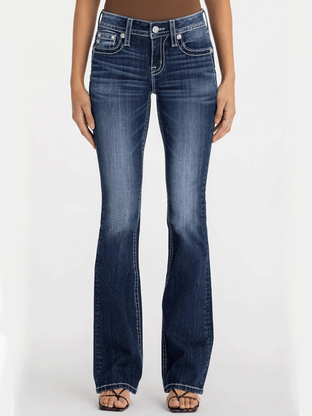 Miss Me M9539BL Womens Clover Longhorn Bootcut Jeans Navy front view