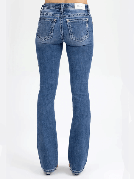 Miss Me M9564BV Womens Jesse Bootcut Jeans Medium Blue back view. If you need any assistance with this item or the purchase of this item please call us at five six one seven four eight eight eight zero one Monday through Saturday 10:00a.m EST to 8:00 p.m EST