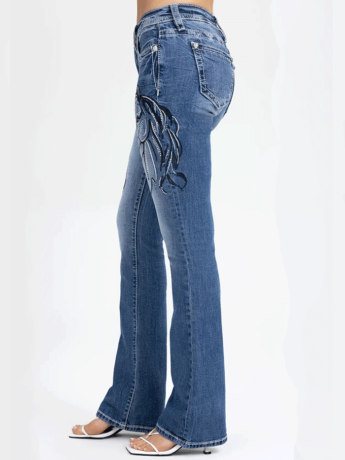 Miss Me M9564BV Womens Jesse Bootcut Jeans Medium Blue front view. If you need any assistance with this item or the purchase of this item please call us at five six one seven four eight eight eight zero one Monday through Saturday 10:00a.m EST to 8:00 p.m EST
