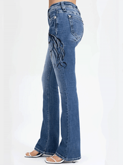 Miss Me M9564BV Womens Jesse Bootcut Jeans Medium Blue side view. If you need any assistance with this item or the purchase of this item please call us at five six one seven four eight eight eight zero one Monday through Saturday 10:00a.m EST to 8:00 p.m EST