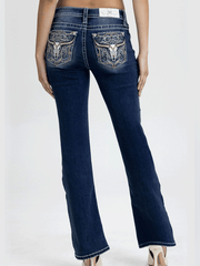 Miss Me M9610B Womens Mid Rise Bootcut Jean Dark Wash back view. If you need any assistance with this item or the purchase of this item please call us at five six one seven four eight eight eight zero one Monday through Saturday 10:00a.m EST to 8:00 p.m EST