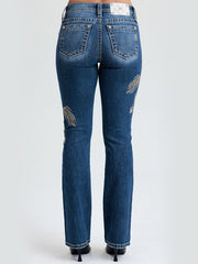 Miss Me M9653B2 Womens Mid Rise Bootcut Jeans Medium Blue back view. If you need any assistance with this item or the purchase of this item please call us at five six one seven four eight eight eight zero one Monday through Saturday 10:00a.m EST to 8:00 p.m EST