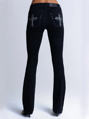 Miss Me M9711BL Womens Piper Bootcut Jeans Black back view. If you need any assistance with this item or the purchase of this item please call us at five six one seven four eight eight eight zero one Monday through Saturday 10:00a.m EST to 8:00 p.m EST