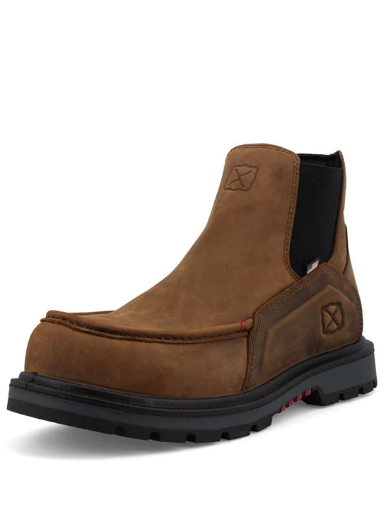 Twisted X MDAN001 Mens 6 Inch Nano Toe Work Boot Brown & Black side/ front view. If you need any assistance with this item or the purchase of this item please call us at five six one seven four eight eight eight zero one Monday through Saturday 10:00a.m EST to 8:00 p.m EST