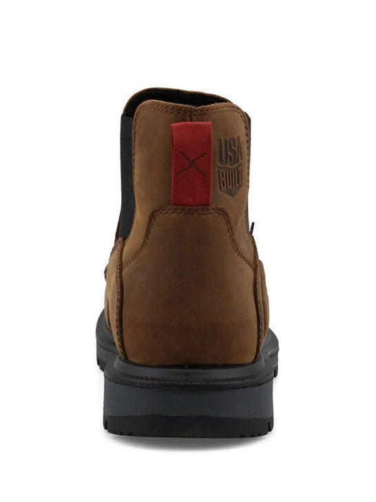 Twisted X MDAN001 Mens 6 Inch Nano Toe Work Boot Brown & Black back view. If you need any assistance with this item or the purchase of this item please call us at five six one seven four eight eight eight zero one Monday through Saturday 10:00a.m EST to 8:00 p.m EST
