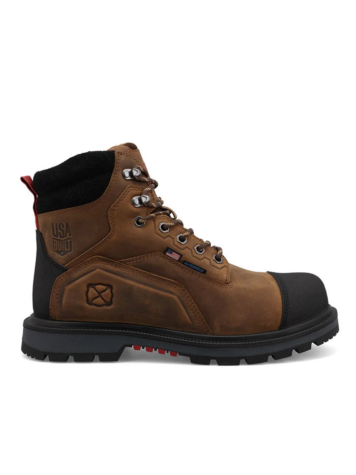 Twisted X MDANW01 Mens 6 Inch Nano Toe Work Boot Brown & Black side / front view. If you need any assistance with this item or the purchase of this item please call us at five six one seven four eight eight eight zero one Monday through Saturday 10:00a.m EST to 8:00 p.m EST