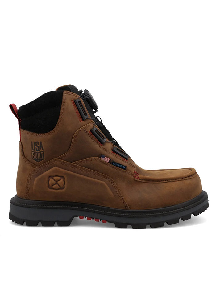 Twisted X MDANW02 Mens 6 Inch Nano Toe Work Boot Brown & Black side / front view. If you need any assistance with this item or the purchase of this item please call us at five six one seven four eight eight eight zero one Monday through Saturday 10:00a.m EST to 8:00 p.m EST