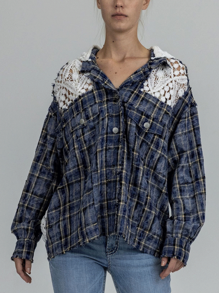 Miss Me MJ0860L Womens Multi Media Jacket Blue front view. If you need any assistance with this item or the purchase of this item please call us at five six one seven four eight eight eight zero one Monday through Saturday 10:00a.m EST to 8:00 p.m EST
