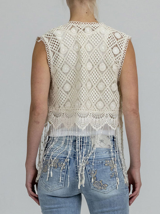 Miss Me MJ0866T Womens Crochet Crop Top Natural back view. If you need any assistance with this item or the purchase of this item please call us at five six one seven four eight eight eight zero one Monday through Saturday 10:00a.m EST to 8:00 p.m EST