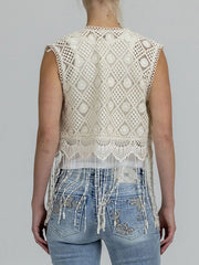 Miss Me MJ0866T Womens Crochet Crop Top Natural back view. If you need any assistance with this item or the purchase of this item please call us at five six one seven four eight eight eight zero one Monday through Saturday 10:00a.m EST to 8:00 p.m EST