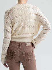 Miss Me MSW0603L Womens Asymetrical Button Cardigan Natural back view. If you need any assistance with this item or the purchase of this item please call us at five six one seven four eight eight eight zero one Monday through Saturday 10:00a.m EST to 8:00 p.m EST