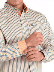Cinch MTW1105963 Mens TENCEL Classic Fit Button Down Western Shirt Cream cuff contrast view. If you need any assistance with this item or the purchase of this item please call us at five six one seven four eight eight eight zero one Monday through Saturday 10:00a.m EST to 8:00 p.m EST